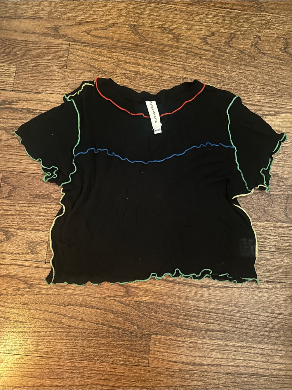 Eliza Faulkner Black Crop Top with Multicolor Lettuce Edging